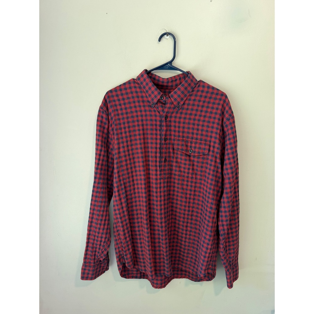 Abercrombie & Fitch Mens Red Navy Gingham Plaid Popover Shirt Large 1D2109